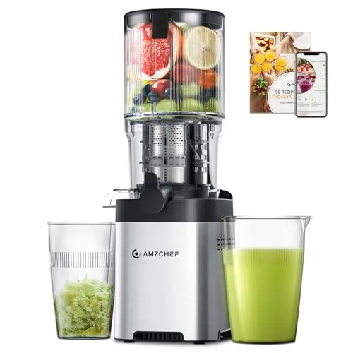 AMZCHEF Entsafter - Slow Juicer für ganze Obst und Gemüse, leicht zu reinigen - Silber