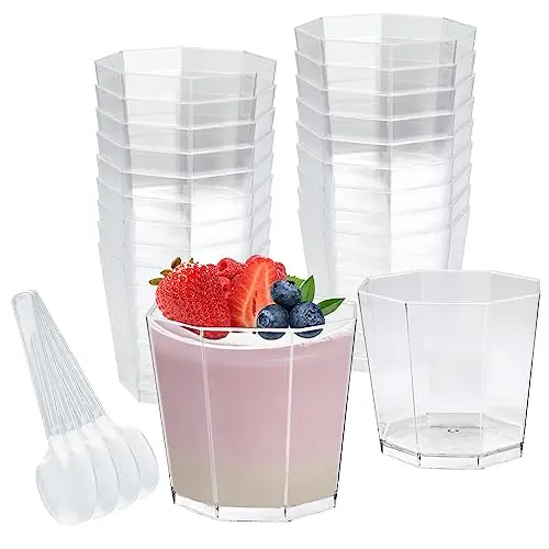 REFORENG 50 Stück 160ml Dessertgläser mit Löffeln - Wiederverwendbare Plastikbecher für DIY Desserts