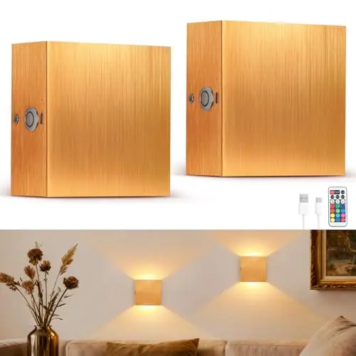 Lightess Akku Wandleuchte mit Fernbedienung, dimmbar, 16 Farben, USB-Ladung, 2 Stück, Gold für Schlafzimmer und Wohnzimmer