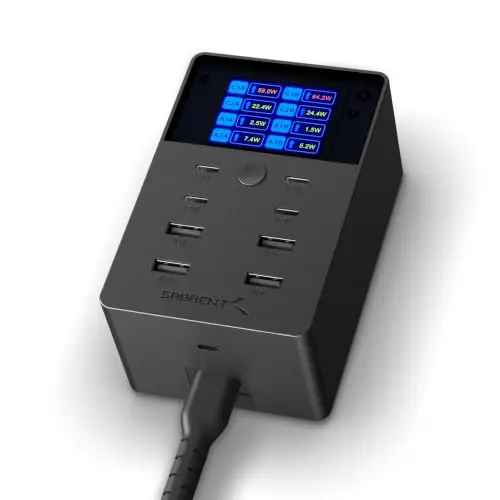 SABRENT USB Ladestation 8-Port PD 3.0 mit LCD Display - Schnelles Ladegerät für USB-C & USB-A, Laptops & Smartphones, PPS, Überladungsschutz