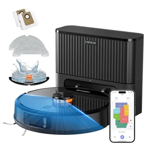 VONKO S6 Pro Saugroboter mit Wischfunktion und Absaugstation, 8000Pa, Laser-Navigation, 180 Min. Laufzeit, App/Alexa, Tierhaare, Hartböden, Schwarz