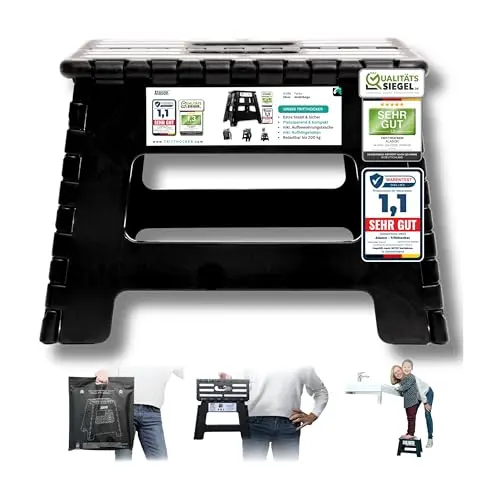 Alason Tritthocker Klappbar 22 cm, bis 150 kg - Platzsparend & Faltbar - Anthrazit für Zuhause, Küche & Bad