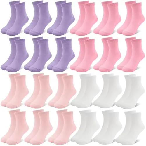 ZERULETS Kinder Sneakersocken 24 Paar für Mädchen 1-13 Jahre, Weiß, Rosa, Lila, Gelb