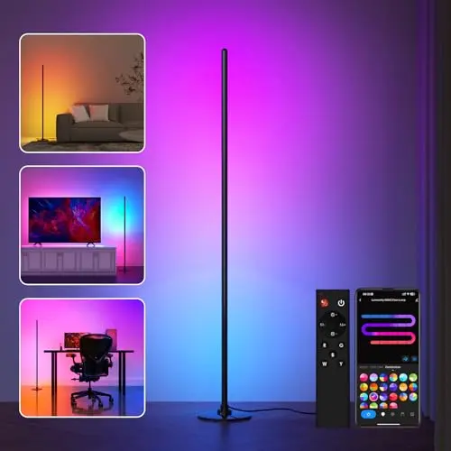 Lanmonlily LED Stehlampe 130CM mit Fernbedienung, dimmbar, Musik Sync, 16 Millionen Farben & 68 Szenenmodi, für Schlafzimmer