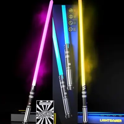 Duell Lichtschwerter 2er Set mit 6 Soundeffekten und 24 Farben - Ideal für Kinder und Erwachsene
