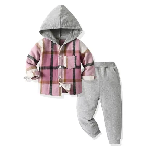 Yanmucy Jungen Outfit 2-tlg. Set - Baumwolle, Hoodie und Hose, Rosa-Grau, 5-6 Jahre