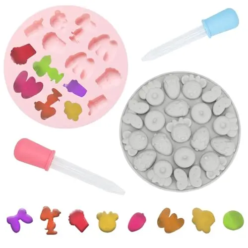 2 Stück Silikonform für Gummibärchen mit 2 Tropfern - Wiederverwendbare Süßigkeitenformen