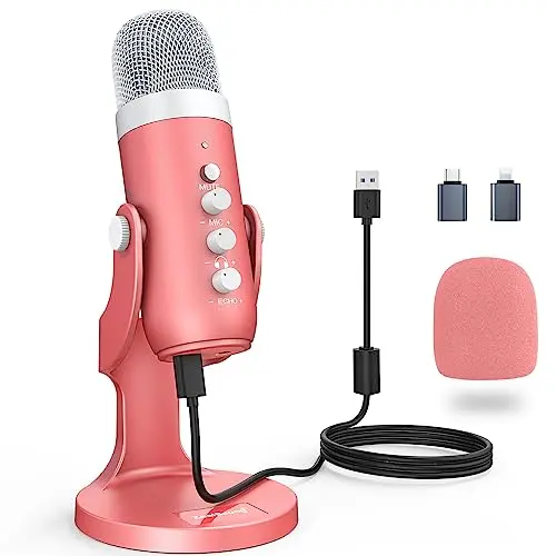 Zealsound K66 Rosa USB Mikrofon für iPhone, Handy & PC – Für Gaming, Streaming & YouTube