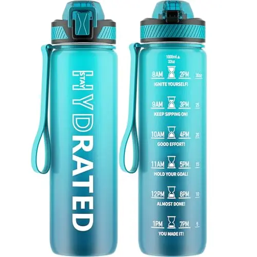 QLUR 1L BPA-frei Trinkflasche mit Strohhalm – Auslaufsichere Sportflasche mit Zeitmarkierung für Fitness, Büro und Outdoor