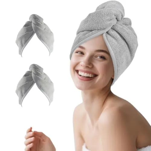 Poyday Mikrofaser-Haarhandtuch, 2er Set, saugfähig, Anti-Frizz, für Damen & Mädchen, langes & lockiges Haar