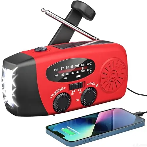 Notfall-Solarradio mit LED-Taschenlampe, SOS-Alarm, AM/FM Wetterradio, 2000mAh Akku, windbetrieben, für Notfälle (Rod)