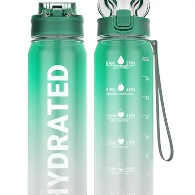 Sahara Sailor 1L Sport Trinkflasche mit Strohhalm und Zeitmarkierung, BPA-frei