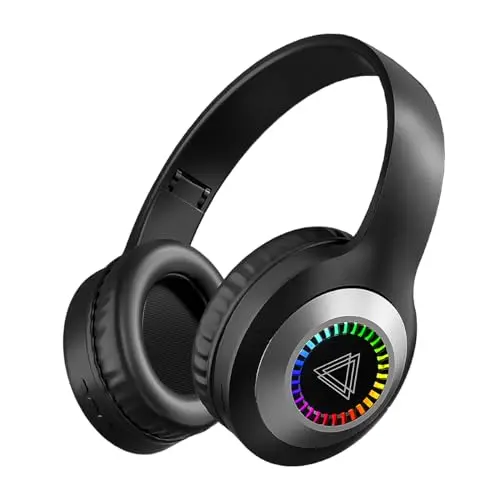 MUARRON Kabellose Bluetooth Kopfhörer mit bunten Lichtern und großer Akku-Kapazität (Schwarz)