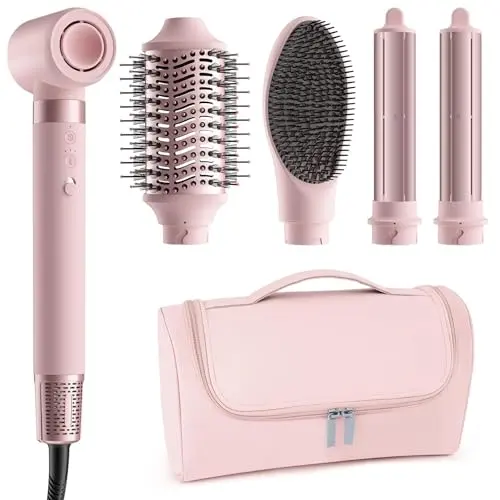 MESCOMB 5 in 1 Airstyler Set – Föhn, Lockenstab, Volumenbürste & Glätteisen mit Reisetasche für schnelles Styling
