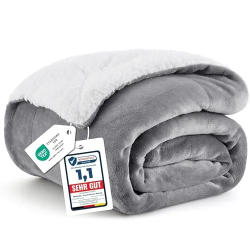 BEDSURE Kuscheldecke - Flauschige Sherpa Decke für Couch, Grau, 130x150 cm