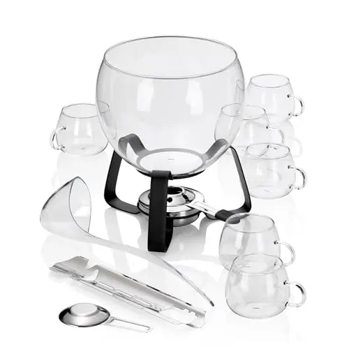 Kela Feuerzangenbowle Set JUNTOS, 11-teilig mit 3,5l Glasschale, 6 Gläser, Zuckerzange & Schöpfer