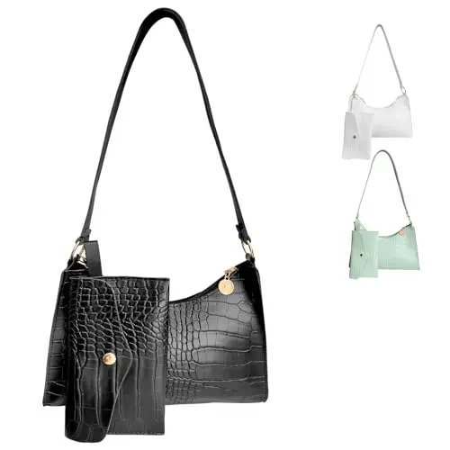 GoPaw Umhängetasche im Krokodilmuster, kleine Handtasche für Damen (Schwarz)