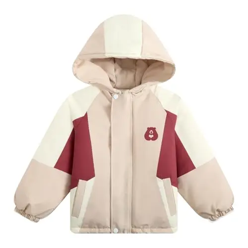 JiAmy Winddichte Kinder Jacke mit Kapuze und Taschen - Farbblockierte Übergangsjacke für Herbst und Winter (5-6 Jahre)