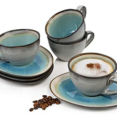 Kaffeetassen Set Capri, 8-teiliges Set aus Steingut, modernes Vintage Design, 230ml