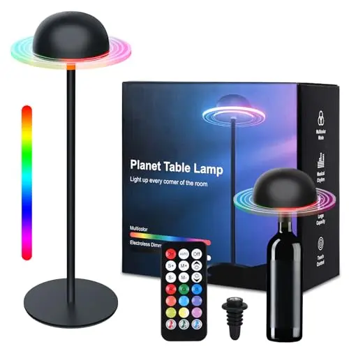 Kabellose Tischlampe mit Touch, 11 Farben & 7 Modi, Höhenverstellbar, Ideal für Camping und Schlafzimmer (Schwarz)