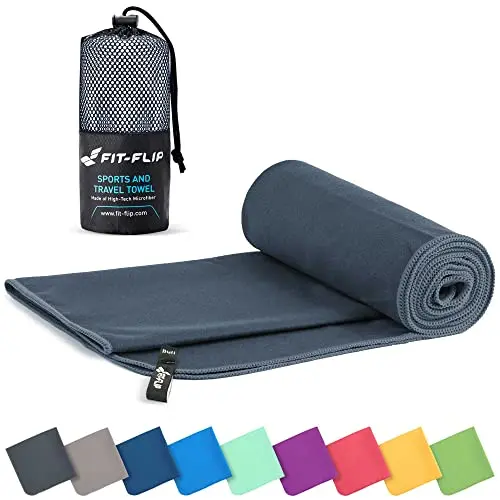 Fit-Flip Mikrofaser Handtuch - leichtes, schnelltrocknendes Sport-/Reise-/Strandtuch - 80x160cm, Dunkelgrau