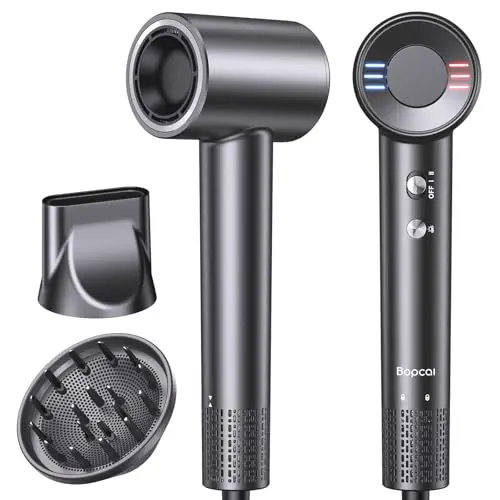 Bopcal Ionen Föhn mit Diffusor – Reisehaartrockner, schnelles Trocknen, Anti-Frizz, leise, 100-240V