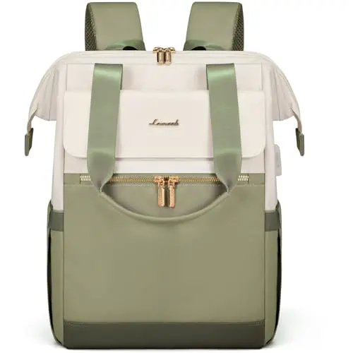 LOVEVOOK Rucksack Erbsengrün, Moderner Laptop-Schulrucksack 2 in 1 für Uni und Büro, 15,6 Zoll