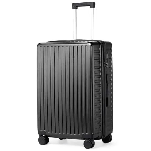 TANTOMI Hartschalen Koffer Trolley, Handgepäck Reisekoffer, Schwarz, 4 Rollen, TSA-Schloss (65L)