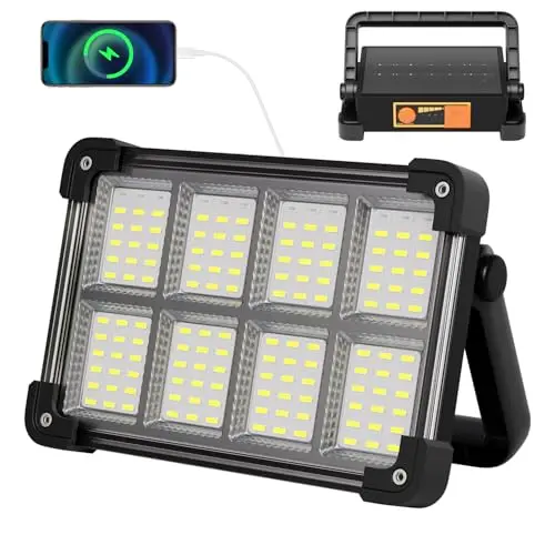 Tragbarer LED Baustrahler mit Akku und Solar, 4 Modi - Campinglampe für Garten und Outdoor - Schwarz