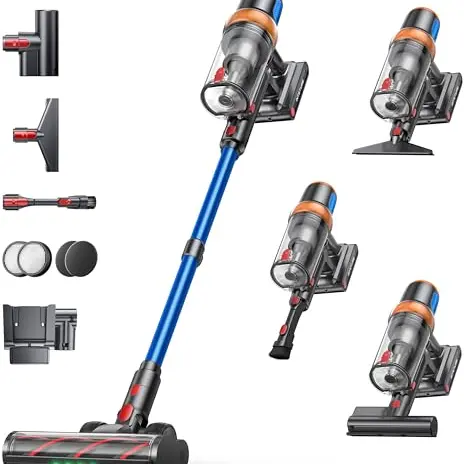 Kabelloser Akku Staubsauger 600W, 50KPA, 65 Min Laufzeit, mit Matratzenbürste, Automatik, Wandstation, Duftfunktion, Mehrstufige Filtration
