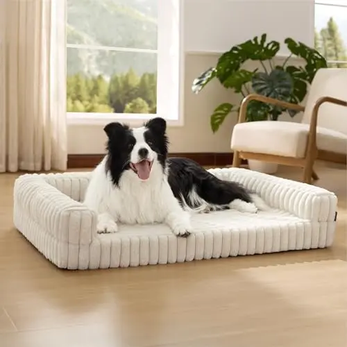 BEDSURE Orthopädisches Hundebett für große Hunde - Wasserdichtes Sofa mit Memory-Schaum, abnehmbarem Bezug, Creme