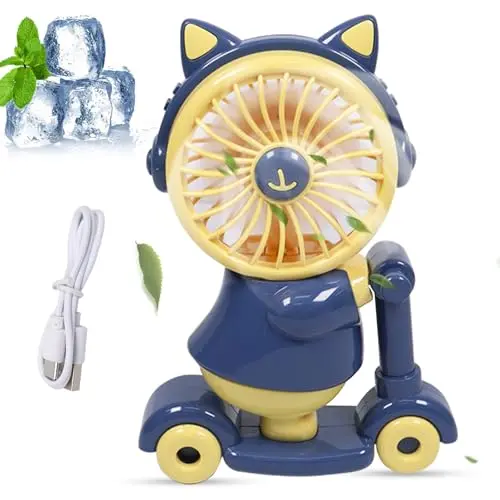 Qunkun Handventilator für Kinder - Klein und leise, USB Tischventilator im Skateboard-Design (Blau)