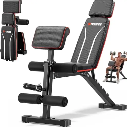 XDDIAS Klappbare Hantelbank mit Beinstrecker und Preacher-Curl-Polster, verstellbar für Heim-Fitness