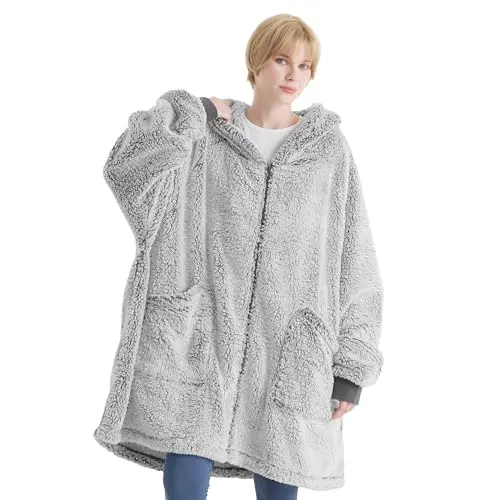 BEDSURE Hoodie Decke mit Ärmeln - Kuscheldecke Oversize Pullover, Grau, Weihnachtsgeschenk für Damen und Herren