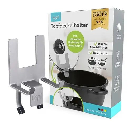 topfi® Topfdeckelhalter für Töpfe & Pfannen | Praktischer Küchenhelfer für eine saubere Arbeitsfläche