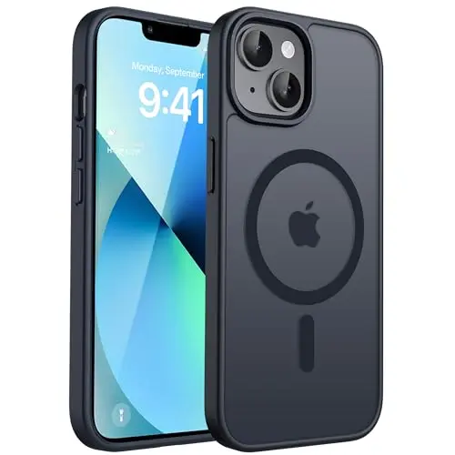 CACOE iPhone 13/14 Hülle mit Kameraschutz, MagSafe-kompatibel, stoßfest, kratzfest, transparente Rückseite