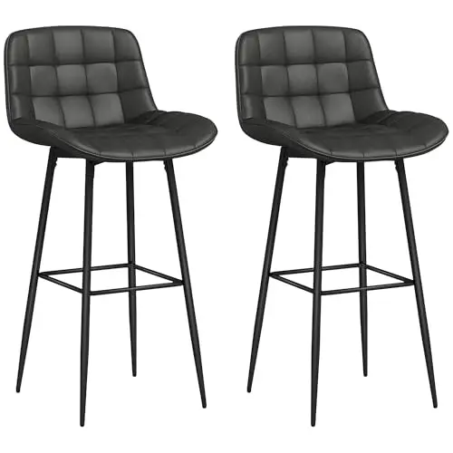 HOMCOM 2er-Set drehbare Barhocker mit Fußstütze und Rückenlehne, Kunstleder, Dunkelgrau