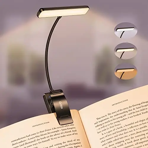Gritin Buchklemme Leselampe, USB Wiederaufladbar, 19 LEDs, 3 Farbtemperaturen, Flexibel für Nachtlesen