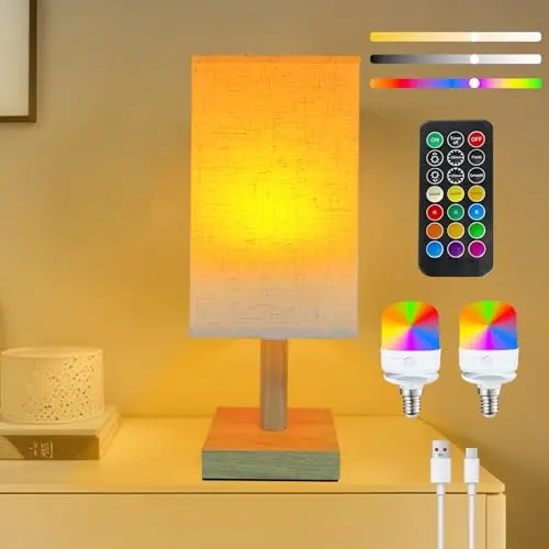 Pulsky kabellose Nachttischlampe (2er Set) mit Fernbedienung, inkl. abnehmbare LED E14 Glühbirnen, 7W, für Schlafzimmer, Wohnzimmer, Innen & Außen