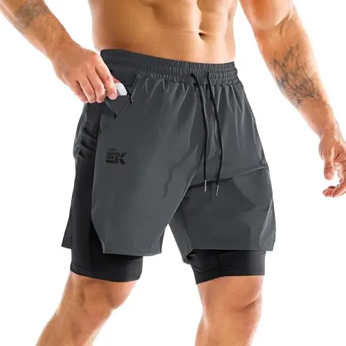 BROKIG 2-in-1 Laufshorts für Herren, Dunkelgrau