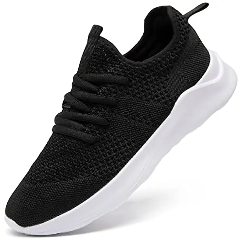 LANGFEUU Damen Sneaker - Rutschfeste, atmungsaktive Sportschuhe für Outdoor und Alltag in Schwarz/Weiß, Größe 36