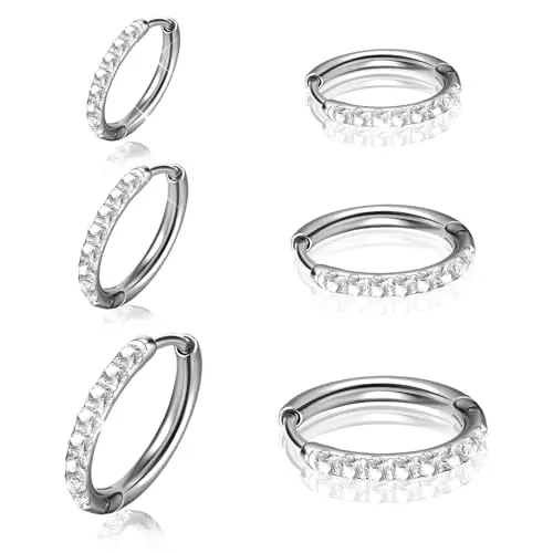 3 Paar kleine Creolen Silber Ohrringe für Damen und Herren - Rundes Design für Tragus und Daith
