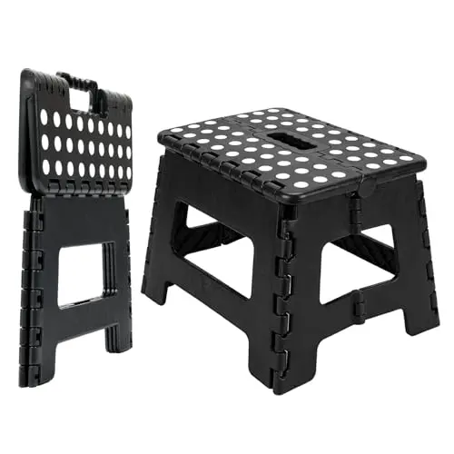 Sitleva Tritthocker klappbar, 4,5 cm ultraflach, 136 kg Tragkraft, rutschfest, schwarz – ideal für Zuhause, Bad & Camping