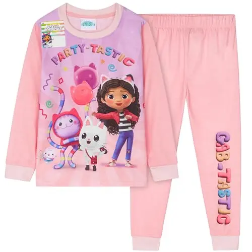 Gabby's Dollhouse Schlafanzug für Mädchen, Warmes Pyjama Set (2-3 Jahre, Rosa)