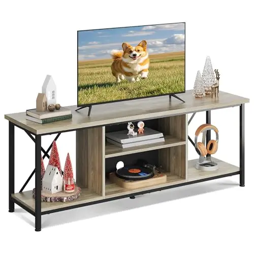 WLIVE TV Schrank Lowboard für Fernseher bis 65 Zoll, 140 x 40 x 49 cm, Fernsehschrank für Wohnzimmer und Schlafzimmer, Grau