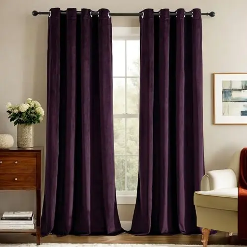 Deconovo blickdichte Samtvorhänge, 175x140 cm, Dunkelviolettrot, 2er Set