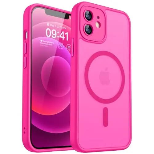 CANSHN Hülle für iPhone 12 Mini mit Kameraschutz und Magsafe - Extrem haltbar, stoßfest, leuchtend rosa