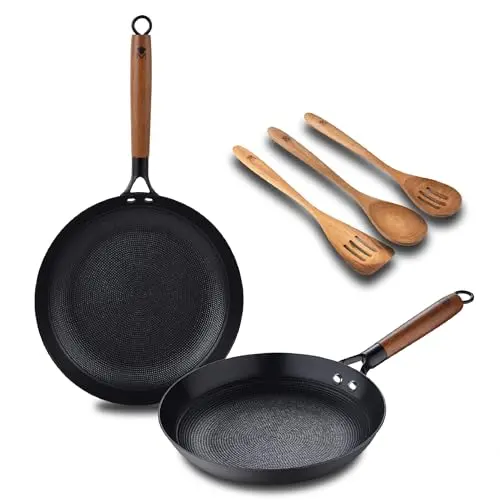 MasterPRO ODIN Kochset - 24cm & 28cm Bratpfannen mit 3 Utensilien - Hochwertiges Gusseisen - Antihaftbeschichtung - Für alle Herdarten geeignet