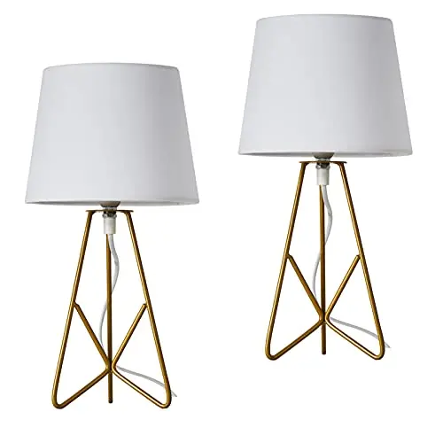 OuXean Tischlampe E14, Schreibtischlampe im 2er Set mit Stoffschirm für Schlafzimmer und Wohnzimmer