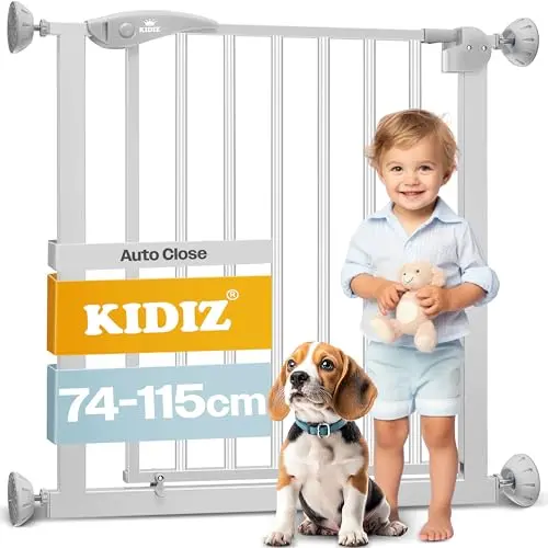 KIDIZ® Tür- und Treppenschutzgitter für Kinder und Haustiere, ohne Bohren, beidseitig schwenkbar, Grau, 81-94 cm